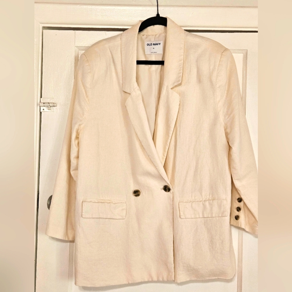 Double Breasted Linen Blend Blazer